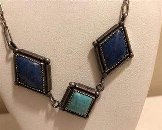 Navajo Sterling Turquoise Lapis Necklace (29.4 Grams) 