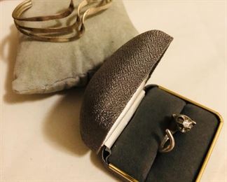 Sterling Silver Cuff Bracelet & Cat Ring (18.3 Grams) 