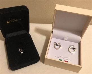 Sterling Silver Italian Earrings & Charm (2.1 Grams)