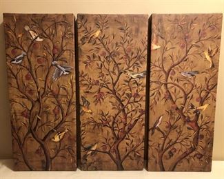 Set Of 3 Aviary Print On Canvas Wall Art - NEW! 