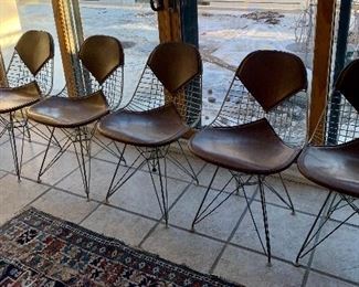 #1- 6 Herman Miller early Eames Wire chais on Eiffel bases with brown vinyl bikini covers- $2400 for ALL 6 chairs