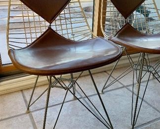 #1- 6 Herman Miller early Eames Wire chais on Eiffel bases with brown vinyl  bikini covers.- $2400 for ALL 6 chairs