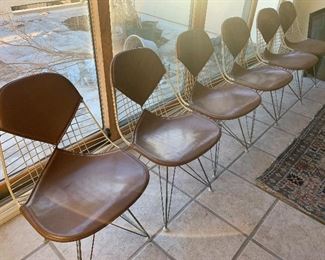 #1- 6 Herman Miller early Eames Wire chais on Eiffel bases with brown vinyl  bikini covers. -$2400 for ALL 6 chairs