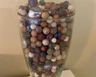 #10- Jar with vintage marbles- many clay marbles- 15" tall- $100
