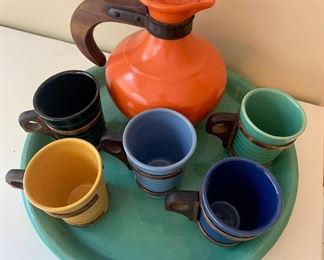#3- Franciscan pitch with 5 ceramic Bauer mugs on a ceramic Bauer tray (includeds ALL pieces)-                  $120 for ALL