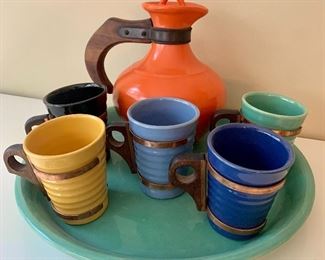 #3- Franciscan pitch with 5 ceramic Bauer mugs on a ceramic Bauer tray (includeds ALL pieces)- $120 for ALL