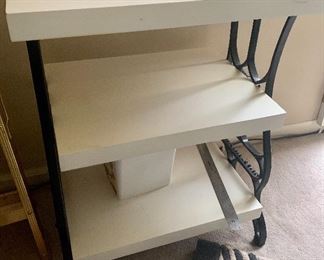 #71- Cart with vintage wrought iron sewing machine stand sides (on small metal casters)- $100