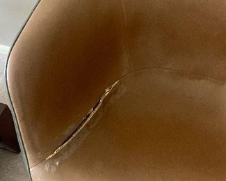 #68- 2 early Eames Herman Miller fiberglass shell chairs covered in leather- - $600 for pair