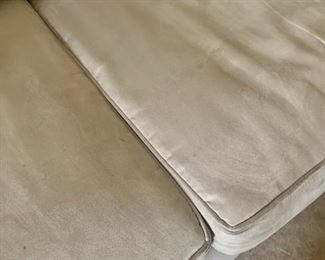 #51- Microfiber sofa by Bauhaus- 90w x 39d x 29t @back, 17t @ seat- $200 (photo shows some of the staining on edging)