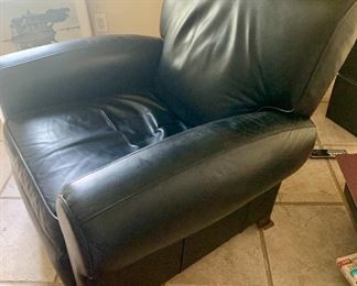 #50- Black Leather Barcalounger Chair-18t @ seat, 33t @ back, 32 deep, 36w- $300