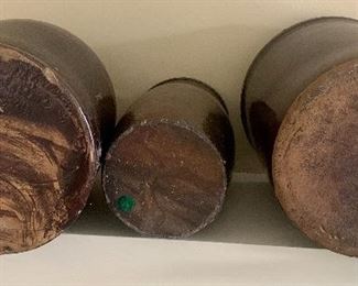 #47- Set of 3 crocks including 1 whiskey crock- 1 crock by Peoria Pottery Co-$120