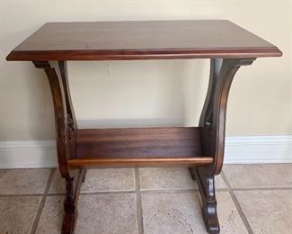 #34- Vintage small harp side table with magazine holder- 24 1/2h x 14w x 24 1/2d- $60