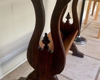#34- Vintage small harp side table with magazine holder- 24 1/2h x 14w x 24 1/2d- $60