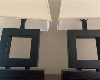 #58- Pair of contemporary lamps- metal frames- $120