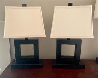 #58- Pair of contemporary lamps- metal frames- $120