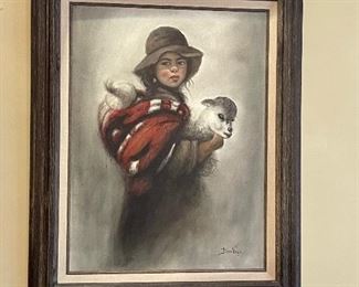 Painting of girl holding Lamb