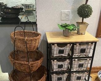 storage cabinet and wicker basket stand