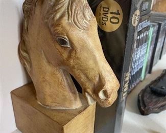 large wooden horse bookends set