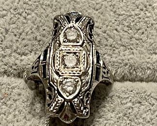 Art Deco white gold diamond and sapphire ring