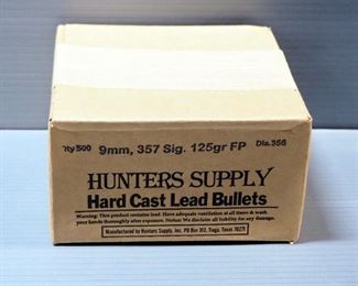 Hunters Supply Hard Cast Lead Bullets, Qty 500, New In Package, 9mm, .357 SIG. 125 gr FP