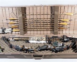 York Bushwacker Compound Bow With Quiver, Arrows, Arrowheads And More, All In Bow Guard Hard Case