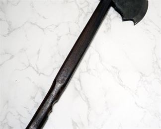 Long Handled Axe With Damascus Head, Handle With Beveled Finger Slots