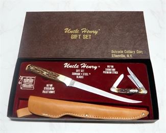 Uncle Henry Knife Gift Set, Includes 167 UH Steelhead Filet Knife With Sheath And 897 UH Signature Premium Stock 3-Blade Folding Knife