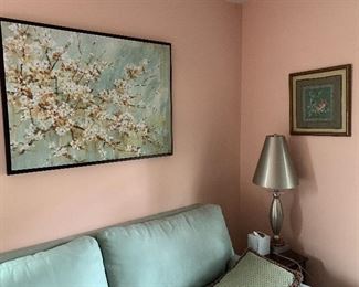 Dogwood painting signed on canvas in aqua