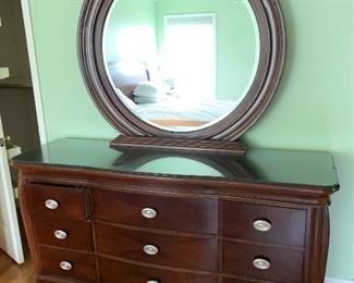 Collezione Europa long dresser with mirror and custom glass top