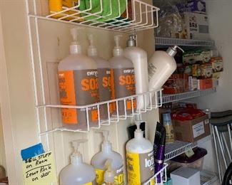 CLEANING SUPPLIES galore in garage