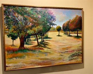 "Sara's Backyard" Jim Geier, original painting on canvas, measures 49 x 37 in frame
