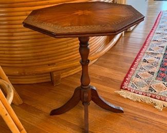 Octagonal inlaid table/stand appears to be "married" to base/