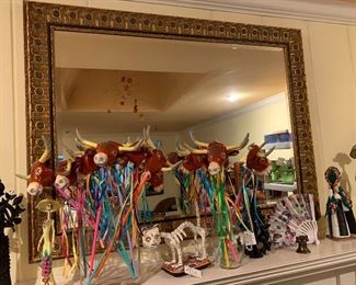 gilt framed mirror Mexican paper mache longhorns