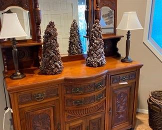 Fantastic antique carved buffet-two pieces for moving 