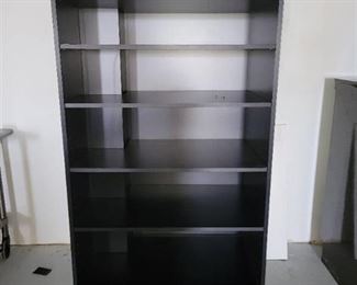 6 Tier Black Particle Board Display Shelving - Back Left Corner is Grooved for Wall