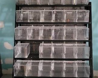 5 Tier Slanted Metal/ Particle Board Rack with Bottom Storage Drawers
