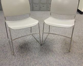 Lot of 2 Plastic Grey Metal Frame Chairs