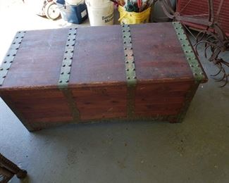 WLE044 - Vintage Cedar Chest w/Copper Straps & Brass Tacks