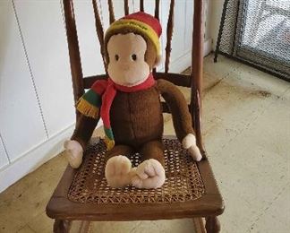 WLE046 - Vintage Wood Rocking Chair & Curious George Plush