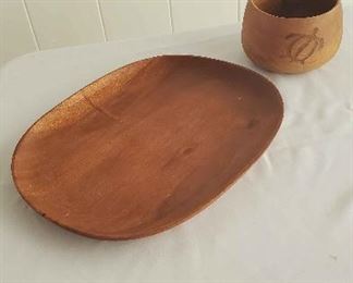 WLE056 - Vintage Kamani Wood Platter & Bowl