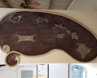 WLE091 - Large Wood/Rope Hawaiian Folk Art Wall Hanging- Hawaiian Islands