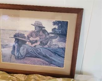 WLE134 - Herb Kane Kahalu'u Sunset" 27" x 21.5" Print in Koa Frame