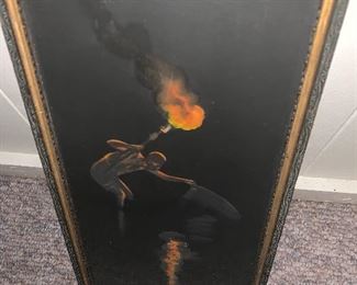 WLE148-Original Framed Painting - Fisherman Torch Fishing at Night