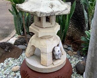 Wle239 Cement Pagoda & Bamboo With Hina Hina Plant