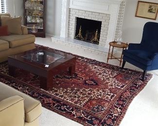 Large hand-knotted area rug  and lacquer coffee table