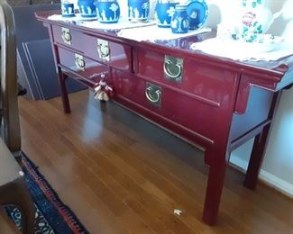 Hollywood Regency red lacquer sideboard