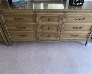 Dresser with Mirror: 60w 20d 31.5h, mirror 28.5w 50h. American of Martinsville USA Made 6 pc bedroom set includes queen headboard, dresser with mirror, chest of drawers, 2 night stands