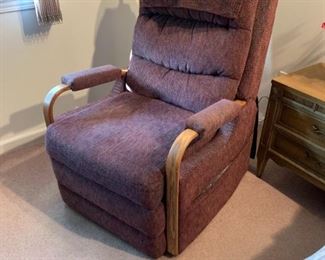 Power Lift Reclining Chair Wood Arms, Raspberry Fabric