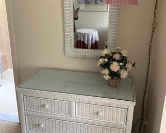 Henry Link Wicker Dresser 38w 19d 30h and Wicker Frame Mirror 20w 31h