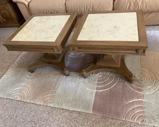 Square Marble (Travertine?) Inlay Bunching Tables 20 x 20 x 18h